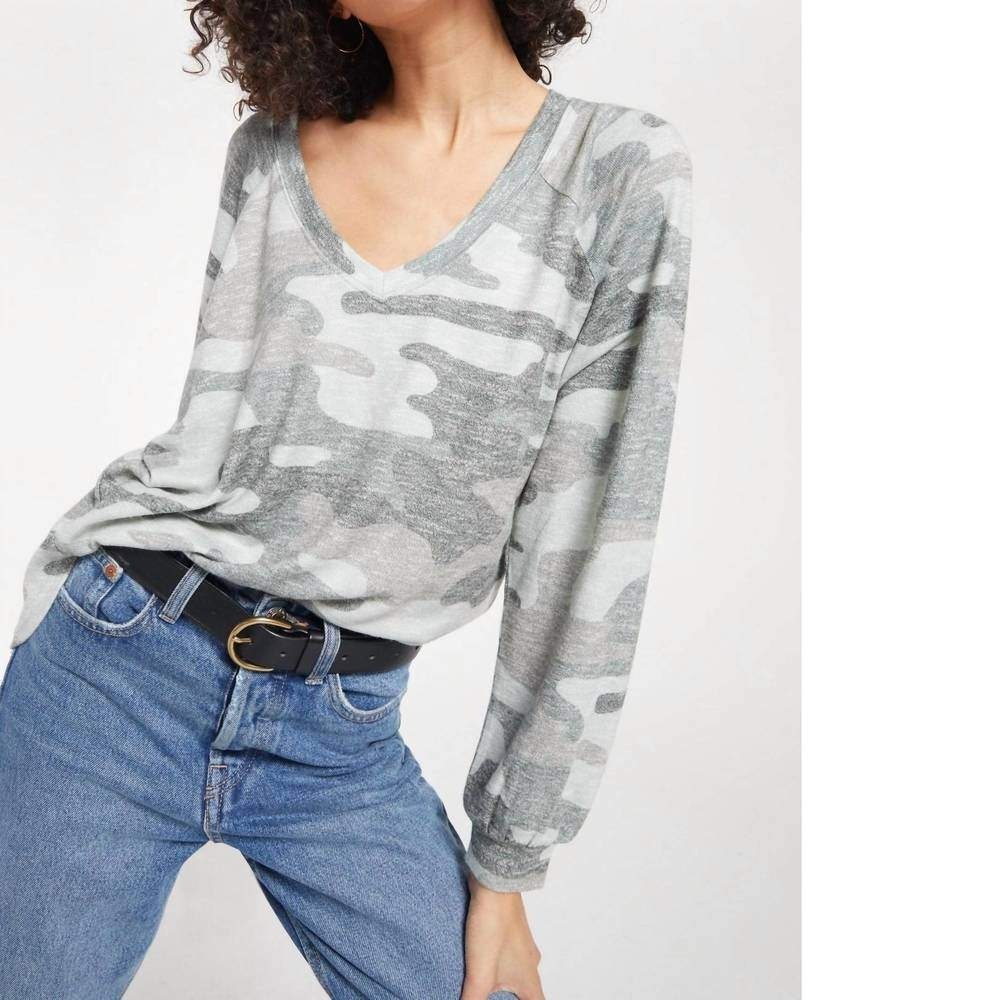 Z Supply Plira Camo Slub Sweater Top Ash Green Large NWT Transitional Layering